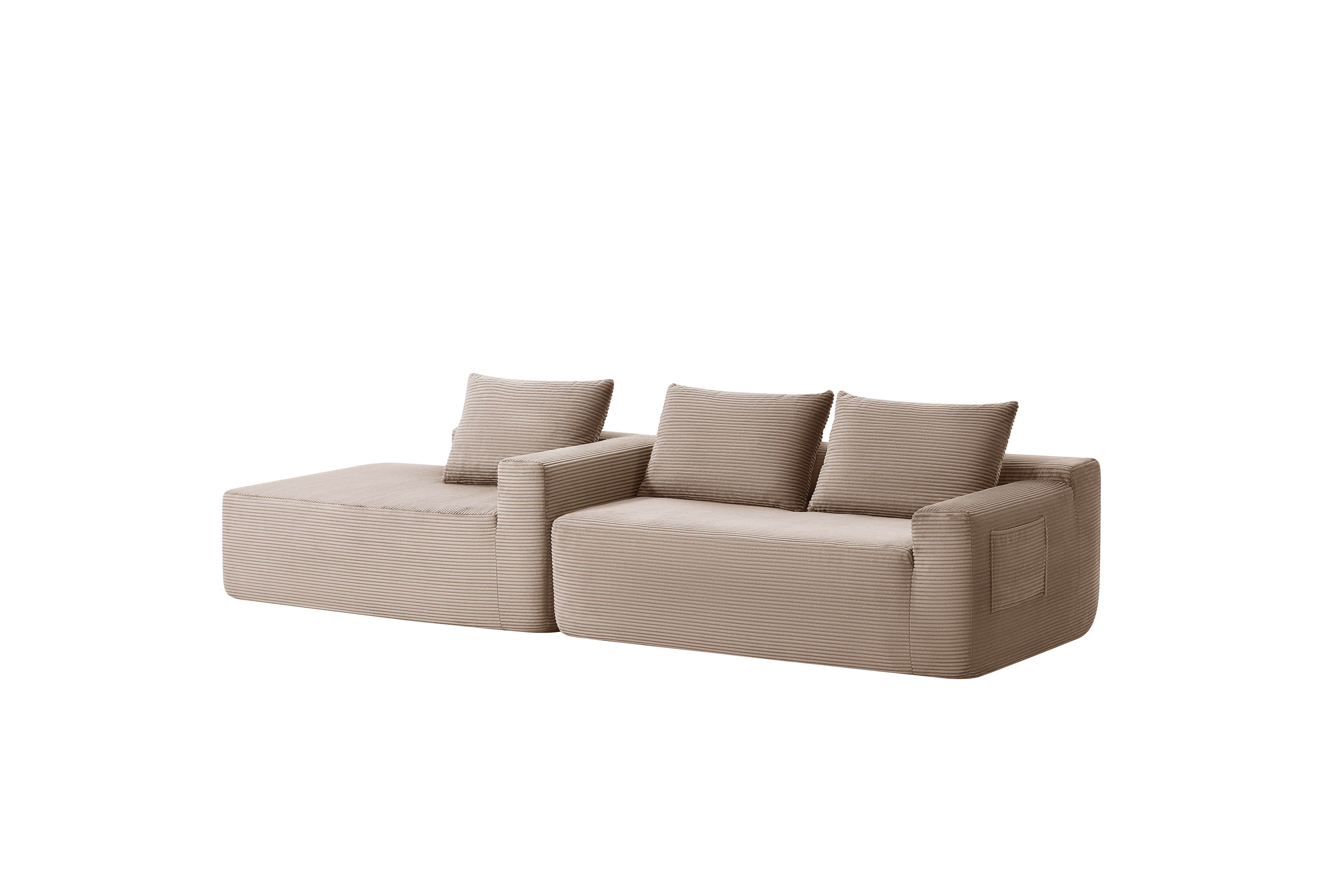 Cloud Sectional Couch L-shape Chaise Modular Sofa Corduroy Camel_voghion.com